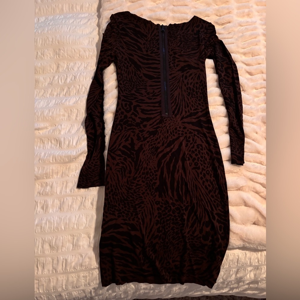 Alice + Olivia Black and Brown Long Sleeve Bodycon Dress - Picture 5 of 10